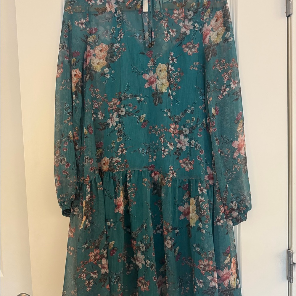 Anthropologie Teal Floral Women's Dress